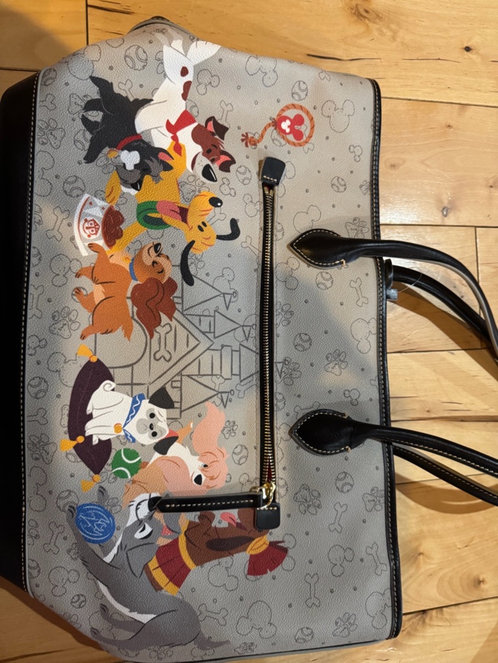 Dooney & Bourke Gray Tote with Multicolor Disney Puppies Print